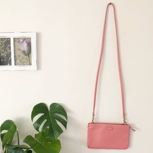 Coral Pink Leather Fossil Crossbody Bag with Gold